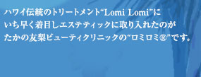 �ϥ磻�����Υޥå�����"LomiLomi"�򥨥��ƥƥ��å��˽��Ƽ�����줿�Τϡ�������ͧ���ӥ塼�ƥ�����˥å���"���ߥ���"�Ǥ���