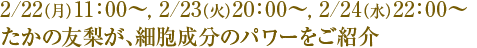 2/22�ʷ��11��00����2/23�ʲС�20��00����2/24�ʿ��22��00����������ͧ��������˦��ʬ�Υѥ�򤴾Ҳ�