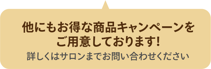 他にもお得な商品キャンペーンをご用意しております!詳しくはサロンまでお問い合わせください