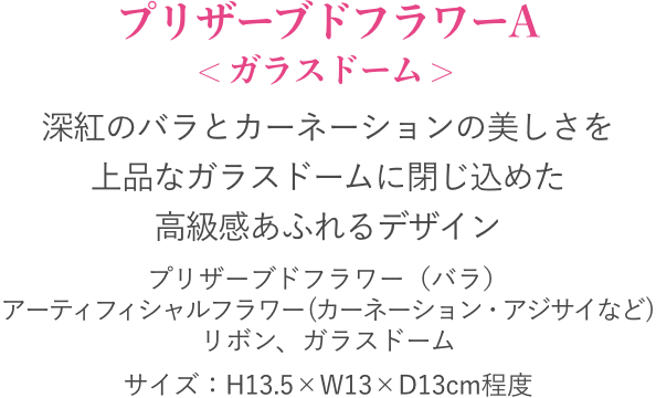 プリザーブドフラワーA ＜ブリリアントローズ＞
                                        丸みのある陶器に
                                        深紅のバラとカーネーションをあしらった
                                        高級感あるデザイン