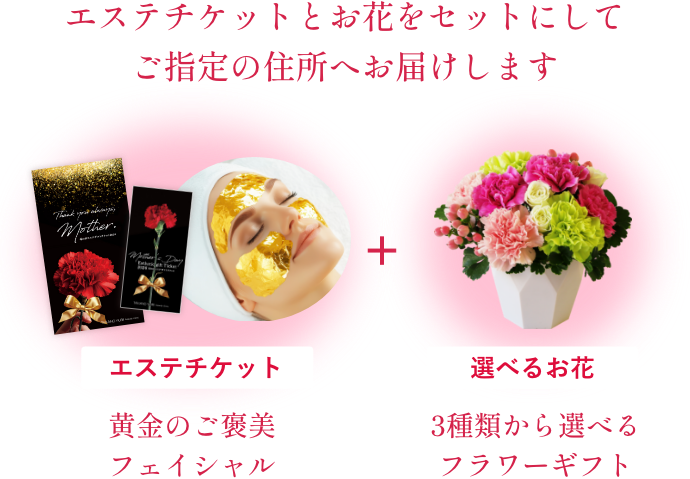 エステチケットとお花をセットにしてご指定の住所へお届けします