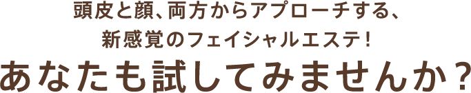 頭皮と顔、両方からアプローチする、新感覚のフェイシャルエステ！あなたも試してみませんか？