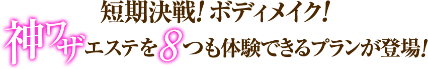 短期決戦！ボディメイク！神ワザエステを9つも体験できるプランが登場！