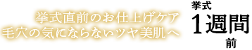 挙式1週間前 挙式直前のお仕上げケなめらかツヤ美肌へ