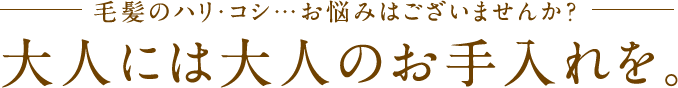 毛髪のハリ・コシ･･･お悩みはございませんか？大人には大人のお手入れを。