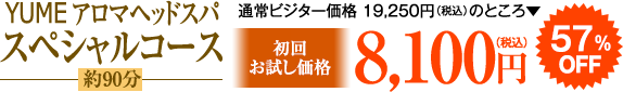ミストと集中スチーミングでワンランク上のヘッドスパ。YUMEアロマヘッドスパ　スペシャルコース　約90分　8,100円